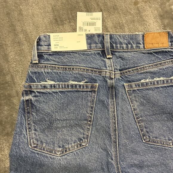 American Eagle Jeans Womens 000 Blue Super High Rise Straight Distressed - Picture 6 of 12